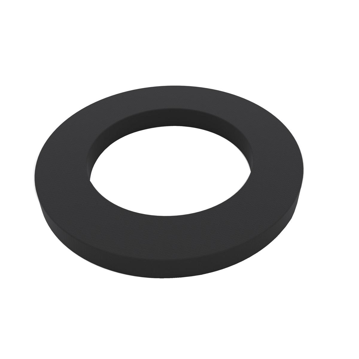 Black rubber gasket with oval opening, tailpipe component.