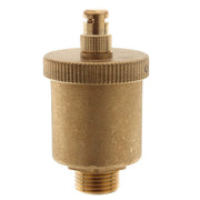 Brass automatic air vent with cylindrical body, knurled cap, and threaded male connection port.