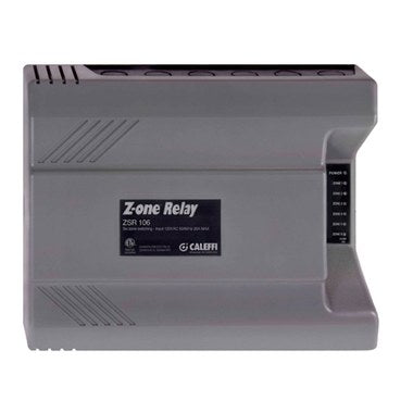 Gray Caleffi Zone Relay control module with digital display panel and terminal connectors on right side.