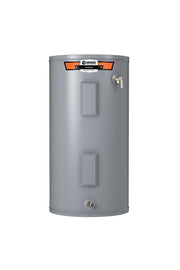 Tall gray cylindrical electric water heater with State ProLine label and orange accent band at top.