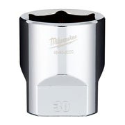 Milwaukee 1/2" drive 30mm socket with chrome finish and black grip sleeve.