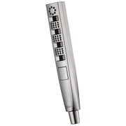 Chrome hand shower with four spray settings and black selector buttons arranged vertically on the handle.