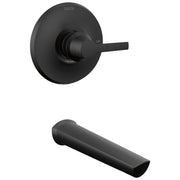 Black Delta Galeon 14 Series tub trim with round escutcheon plate, lever handle, and matching tub spout.