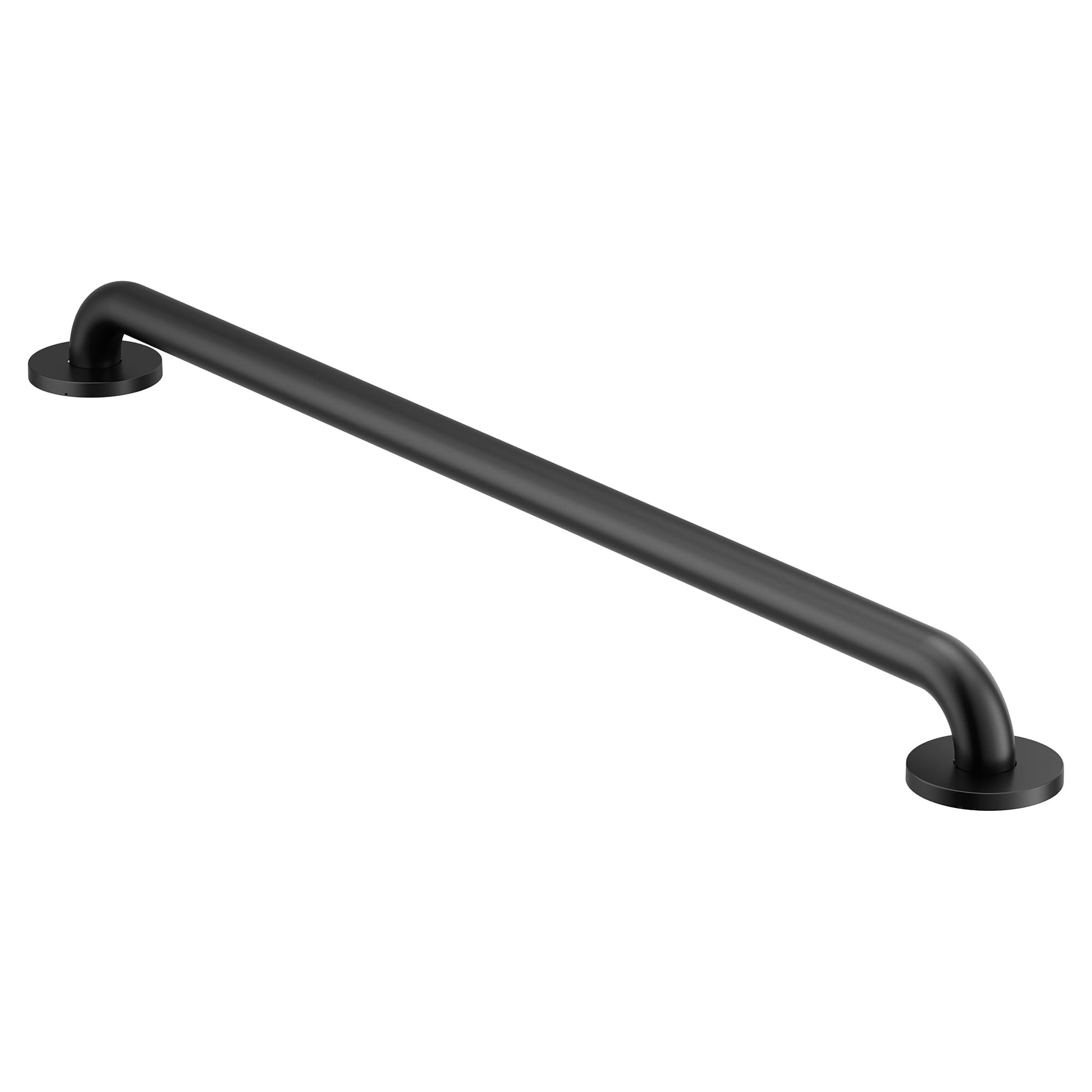 Black 32-inch grab bar with concealed screws and round mounting flanges on each end.