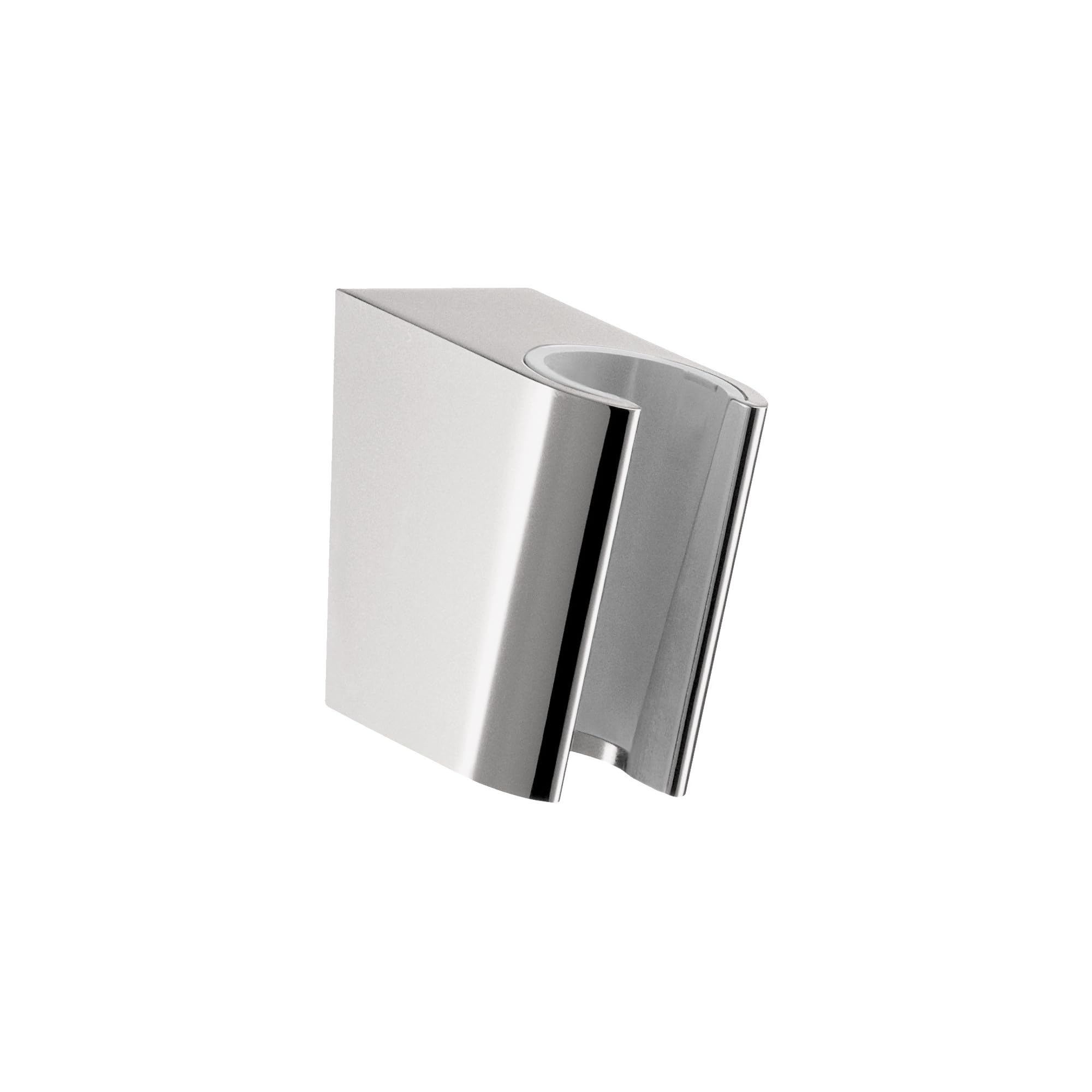 Chrome handshower holder with curved bracket and mounting slot for wall installation.