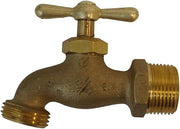Brass hose bib with T-handle valve and threaded outlet, 3/4 inch connection.