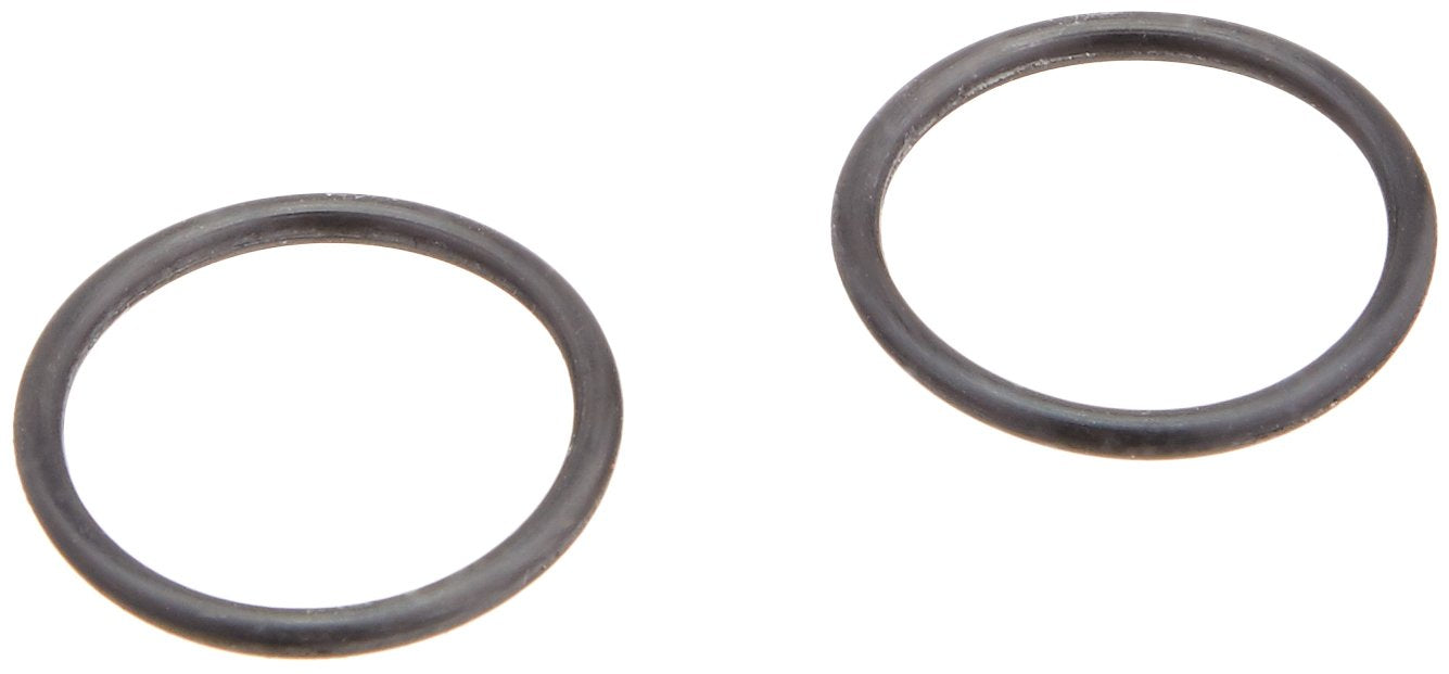 Two dark gray rubber o-rings displayed side by side on white background.