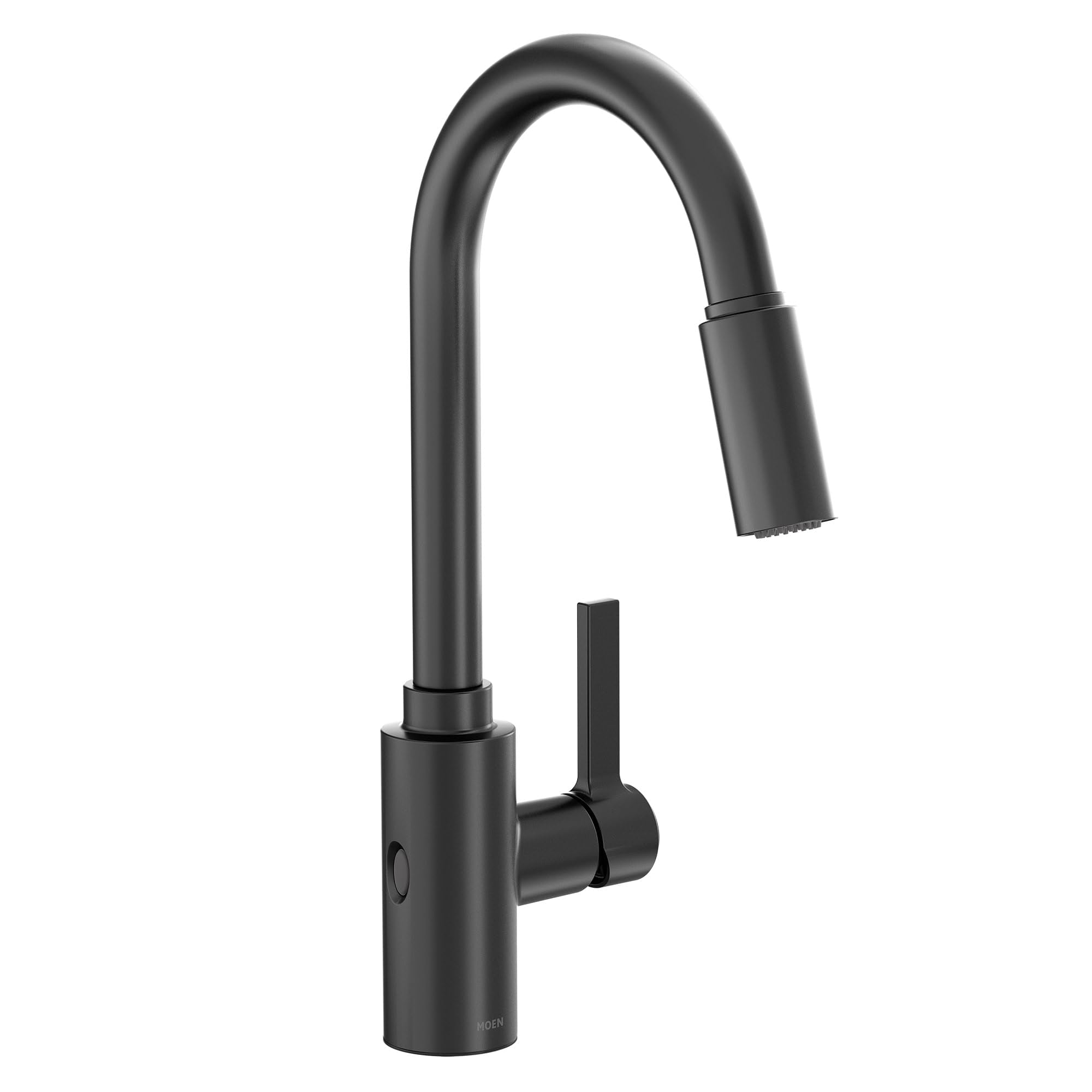 Matte black kitchen faucet with high arc pulldown spout and single lever handle.