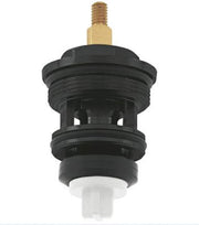 Black cylindrical automatic diverter valve with brass threaded connector and white cartridge insert at bottom.