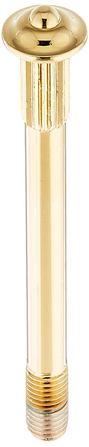 Polished brass spindle with rounded dome top and ridged cylindrical shaft with threaded base.