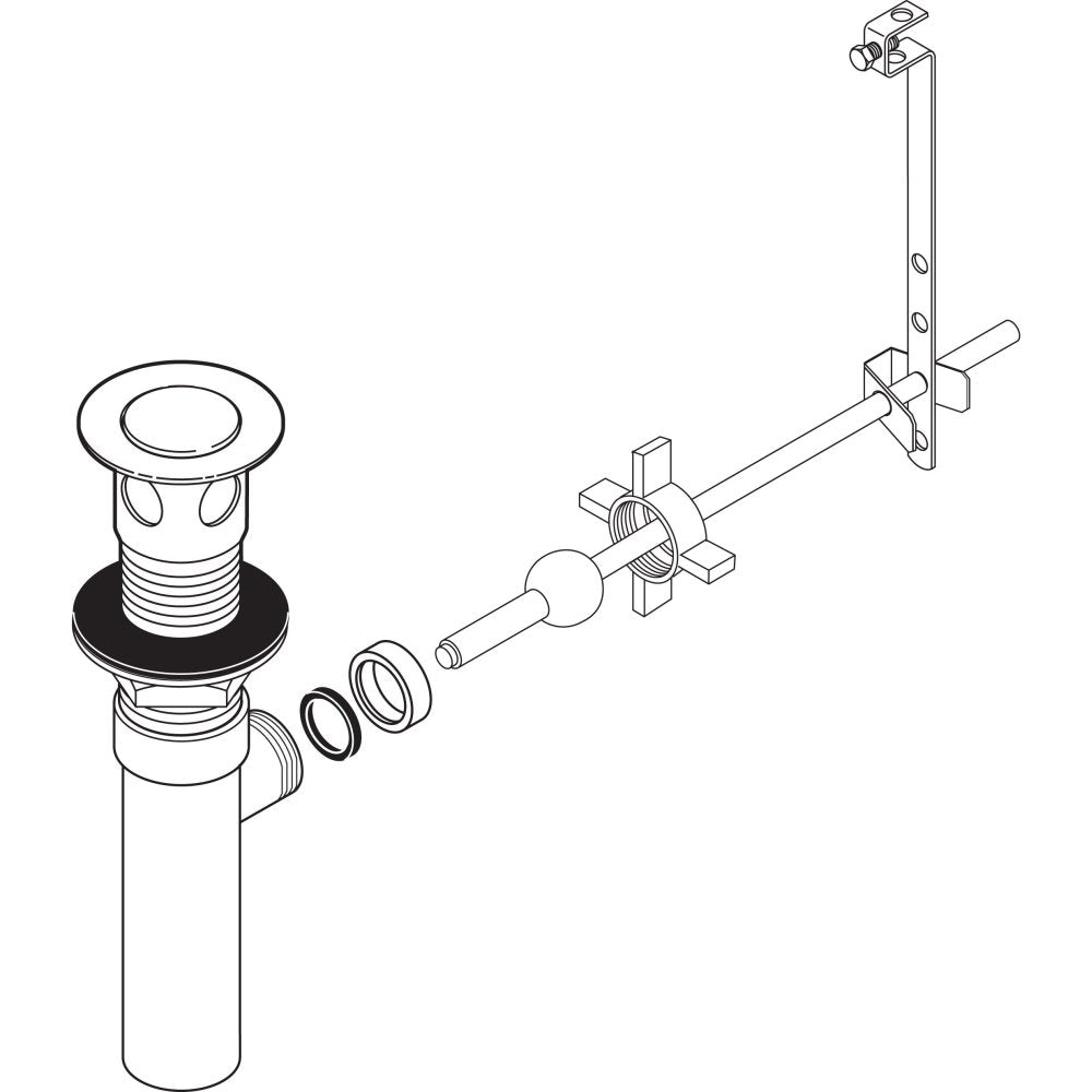 Chrome bathroom sink drain assembly with popup stopper and dual-control lever handle mechanism.