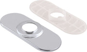 Chrome-finish escutcheon with circular opening and white rubber gasket backing.