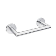 Polished chrome towel bar with cylindrical wall mounts on each end.