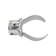 Metal root cutter head with serrated cutting blades and cylindrical attachment collar for sectional cable.