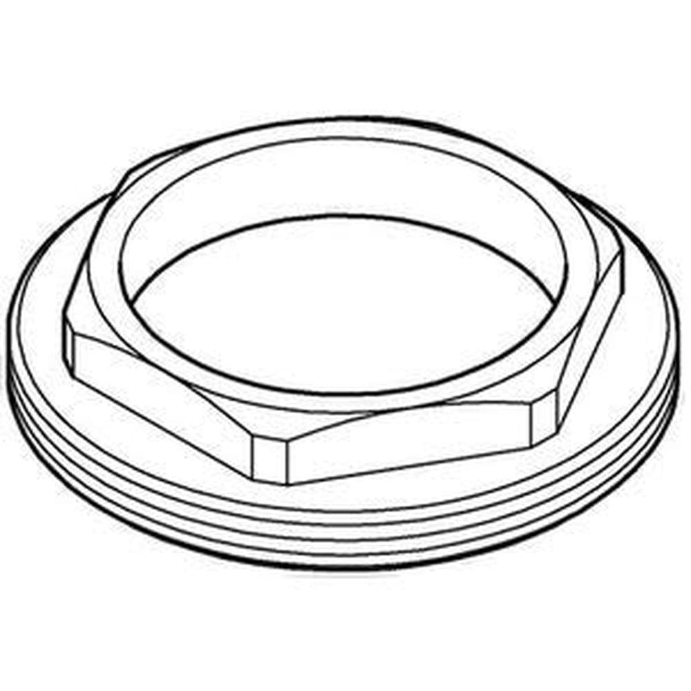 Chrome screw coupling with hexagonal nut and threaded ring base, shown in technical line drawing.