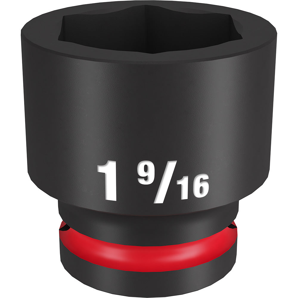 Black 3/4" drive socket with 1 9/16" opening and six-point design with red band near base.