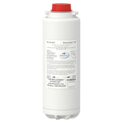 Elkay WaterSentry VII cylindrical water filter with red cap and product information label on white body.
