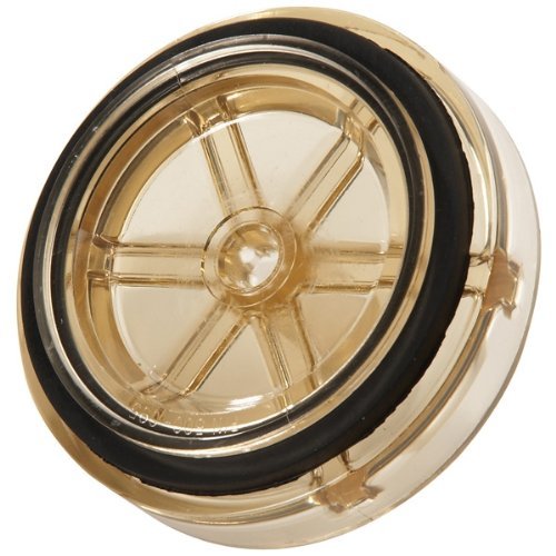 Brass poppet assembly with black rubber seal and wheel-spoked valve interior component.