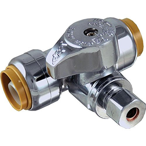 Sharkbite Tee Stop Valve, 1/2" x 1/4" Tube in Brass - 24983