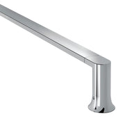 Chrome towel bar with cylindrical end supports and horizontal rail design.