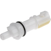White plastic diverter assembly with black rubber seal ring and cream-colored cartridge component.
