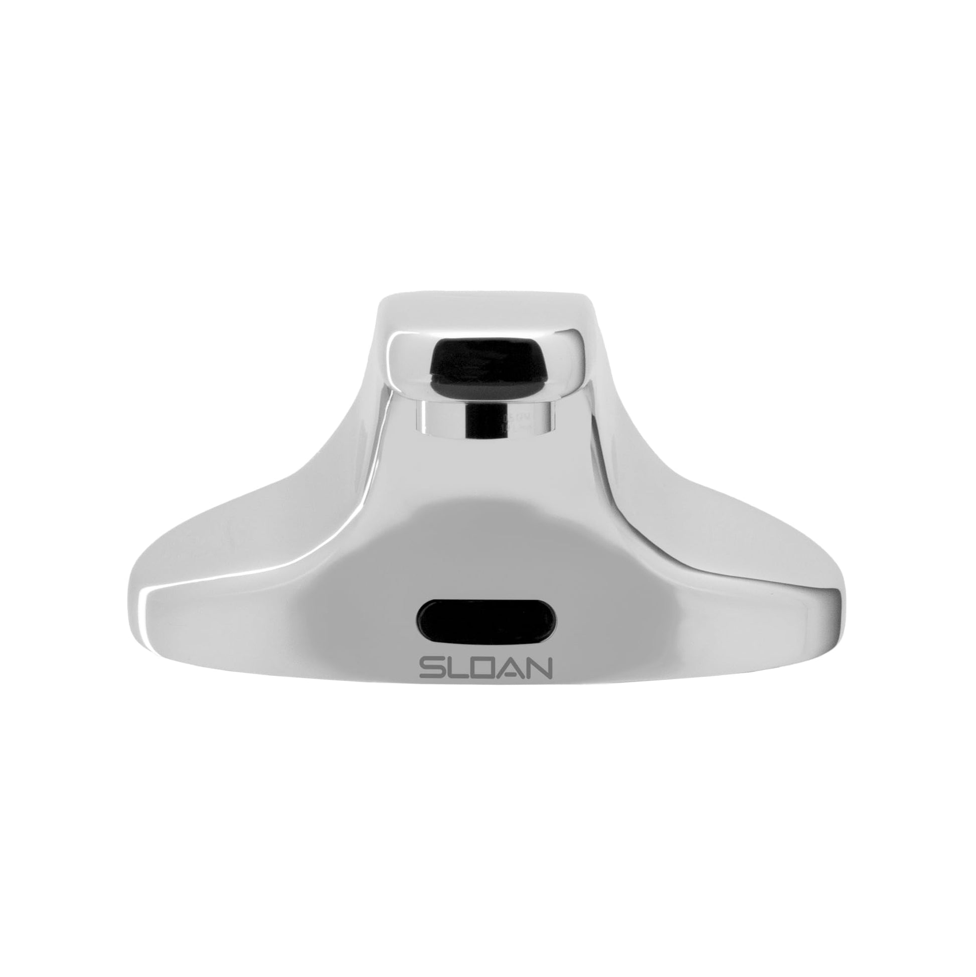 Sloan battery-powered deck-mounted faucet base with sensor and chrome finish.