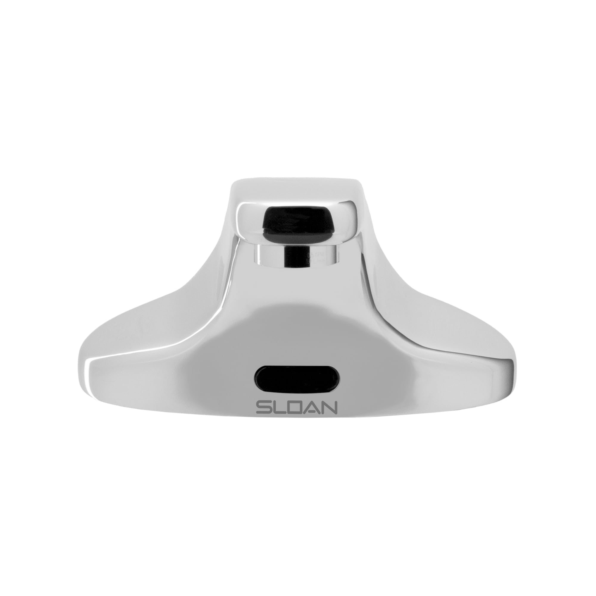 Sloan battery-powered deck-mounted faucet base with sensor and chrome finish.