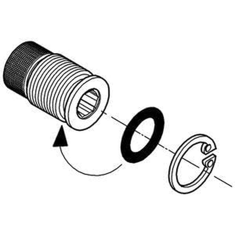 Chrome-plated threaded service stop with black seal washer and mounting collar shown in exploded view.