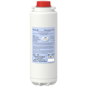 White cylindrical water filter with red cap and blue label for Elkay WaterSentry Plus bottle filler system.