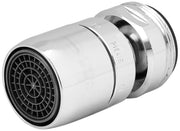 Chrome ball-joint aerator with black mesh screen and threaded connection for faucet installation.