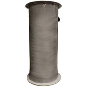 Gray fiberglass cylindrical basin with ribbed sides and flanged rim, approximately 24" x 48".