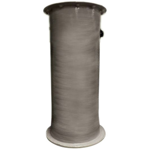 Gray fiberglass cylindrical basin with ribbed sides and flanged rim, approximately 24" x 48".
