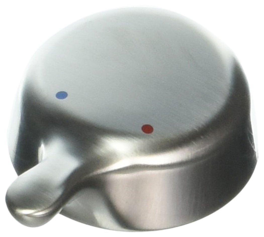 Stainless steel temperature knob with blue and red indicator dots and attached cylindrical cover.