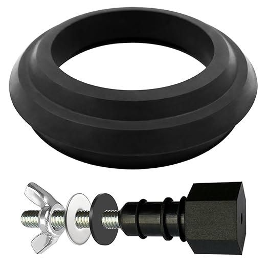 Black rubber gasket and metal bolts with wing nut for Mansfield toilet tank-to-bowl connection.