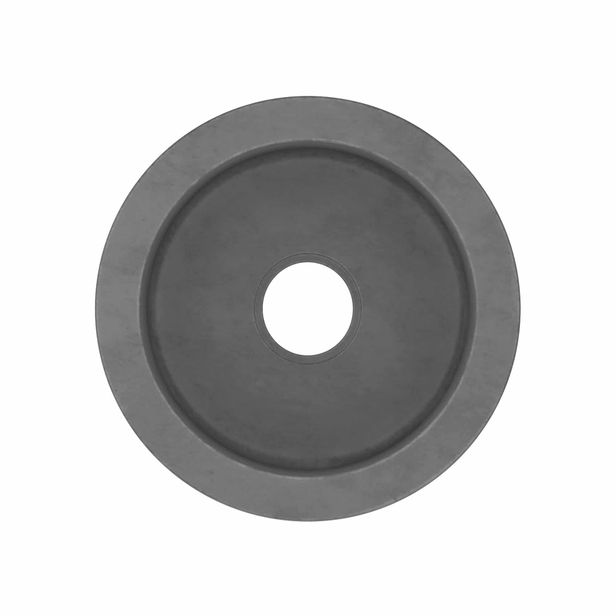 Slate-colored round bar sink with central drain opening and recessed basin, viewed from above.