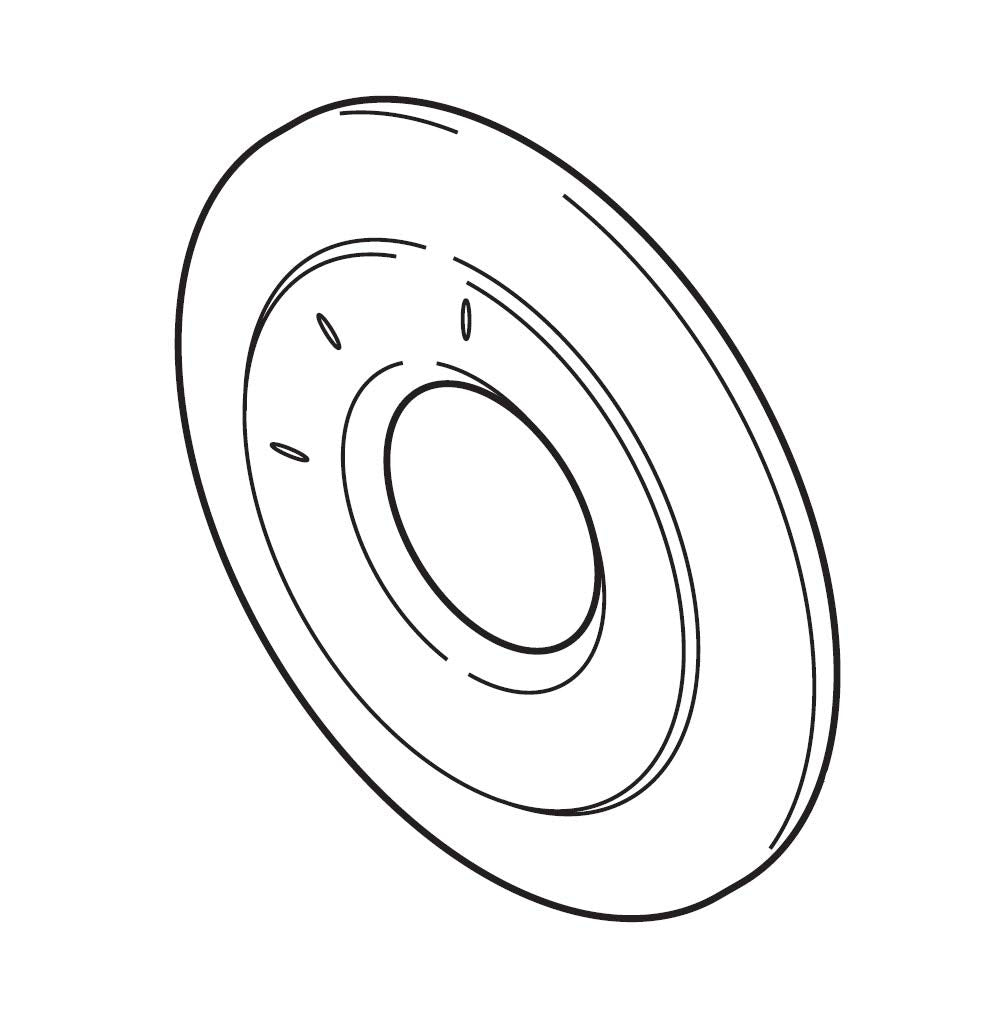 Chrome circular escutcheon with concentric rings and three position markers for diverter valve control.