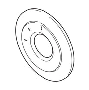 Chrome circular escutcheon with concentric rings and three position markers for diverter valve control.
