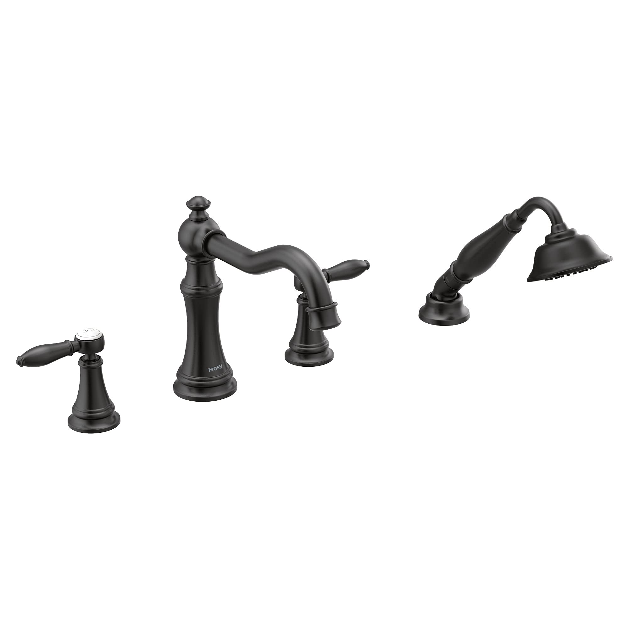 Moen Weymouth Two Handle Roman Tub Faucet Trim Kit with Handshower in Matte Black - TS21104BL