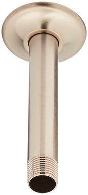 Champagne bronze ceiling-mount shower arm with round flange and threaded connection fitting.