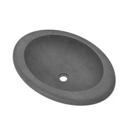 Slate-colored oval bathroom sink with curved rim and center drain hole.