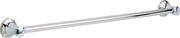 Chrome 36-inch straight grab bar with decorative circular mounting flanges on each end.