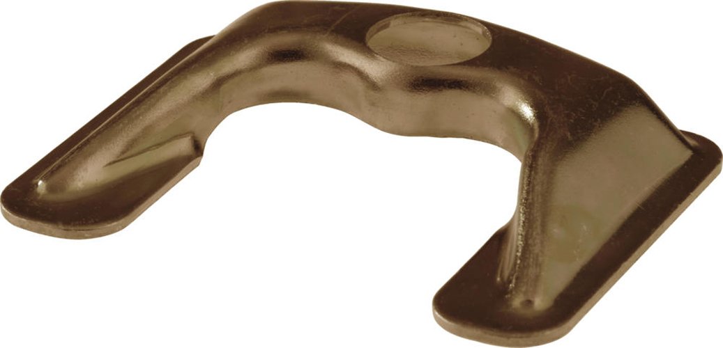 Bronze-finished metal mounting bracket with curved arms and central opening hole.