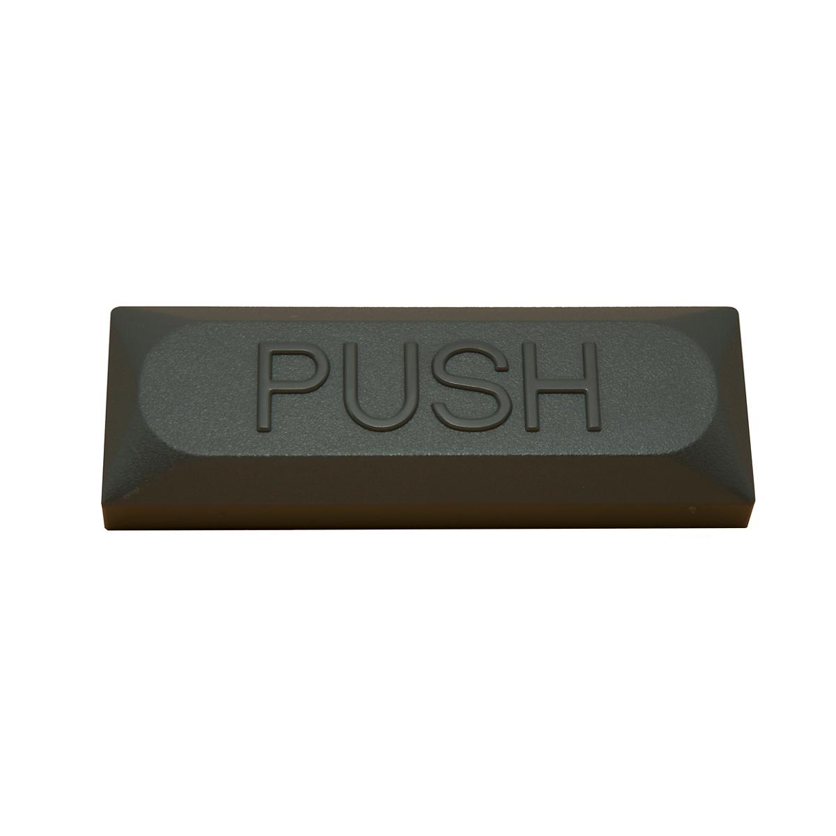 Gray rectangular pushbar with "PUSH" text embossed on top surface.