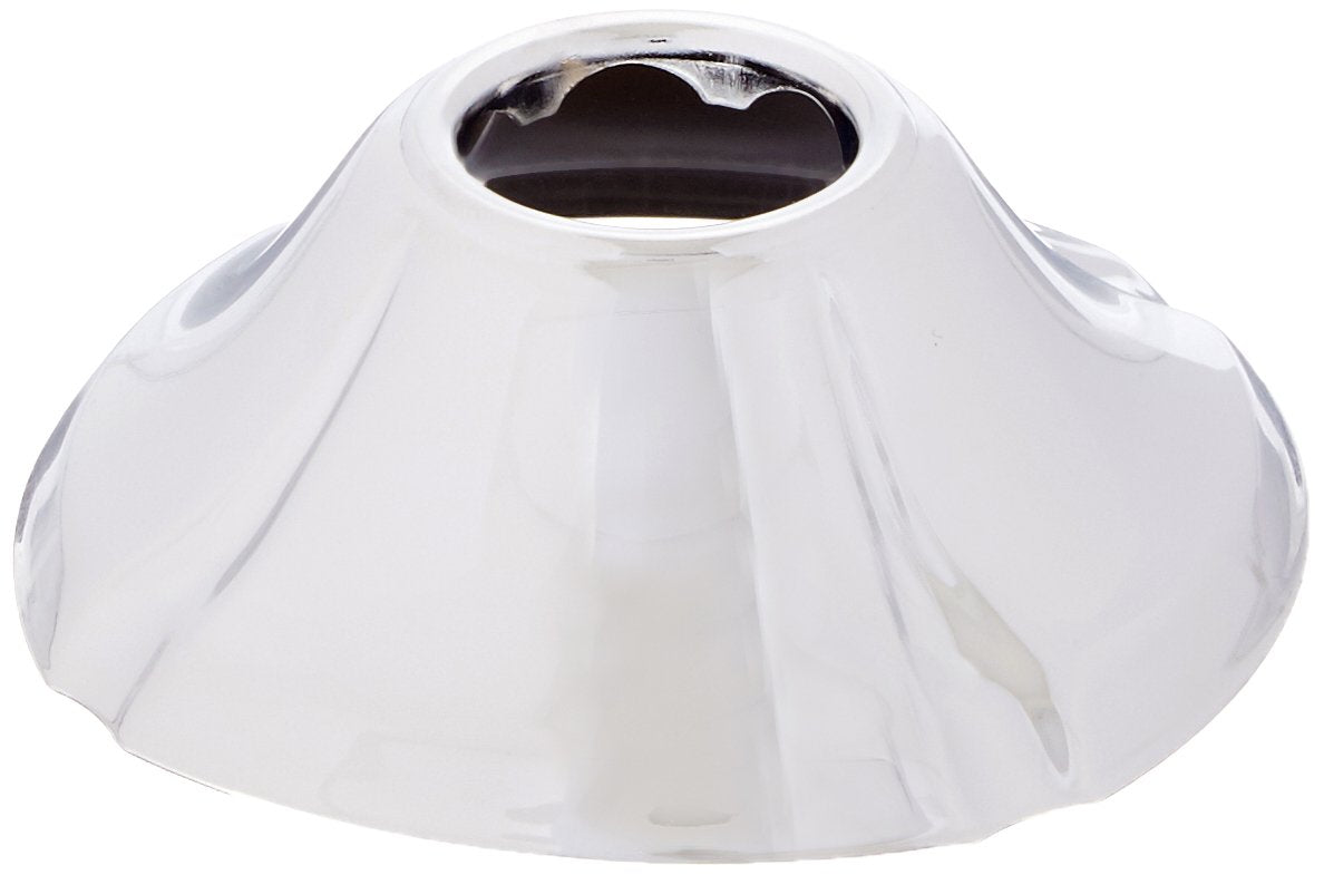 White dome-shaped shower flange with central opening and curved ribbed sides.
