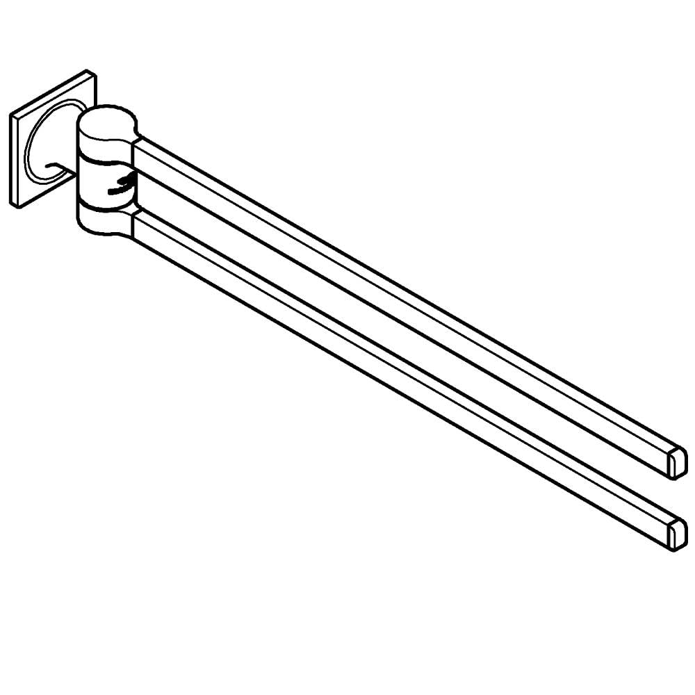 Chrome double towel bar with two parallel arms extending from a square wall-mounted bracket.