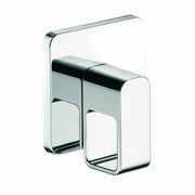 Chrome volume control trim with curved rectangular backplate and dual lever handles.