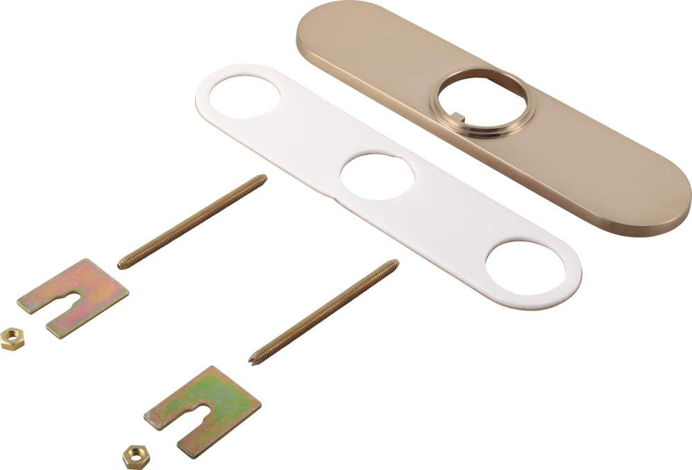 Champagne bronze and white escutcheon plates with gasket, mounting screws, shims, and hardware included.