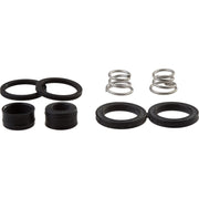 Two sets of black rubber seats and rings, metal coil springs, and quad seal rings displayed separately.