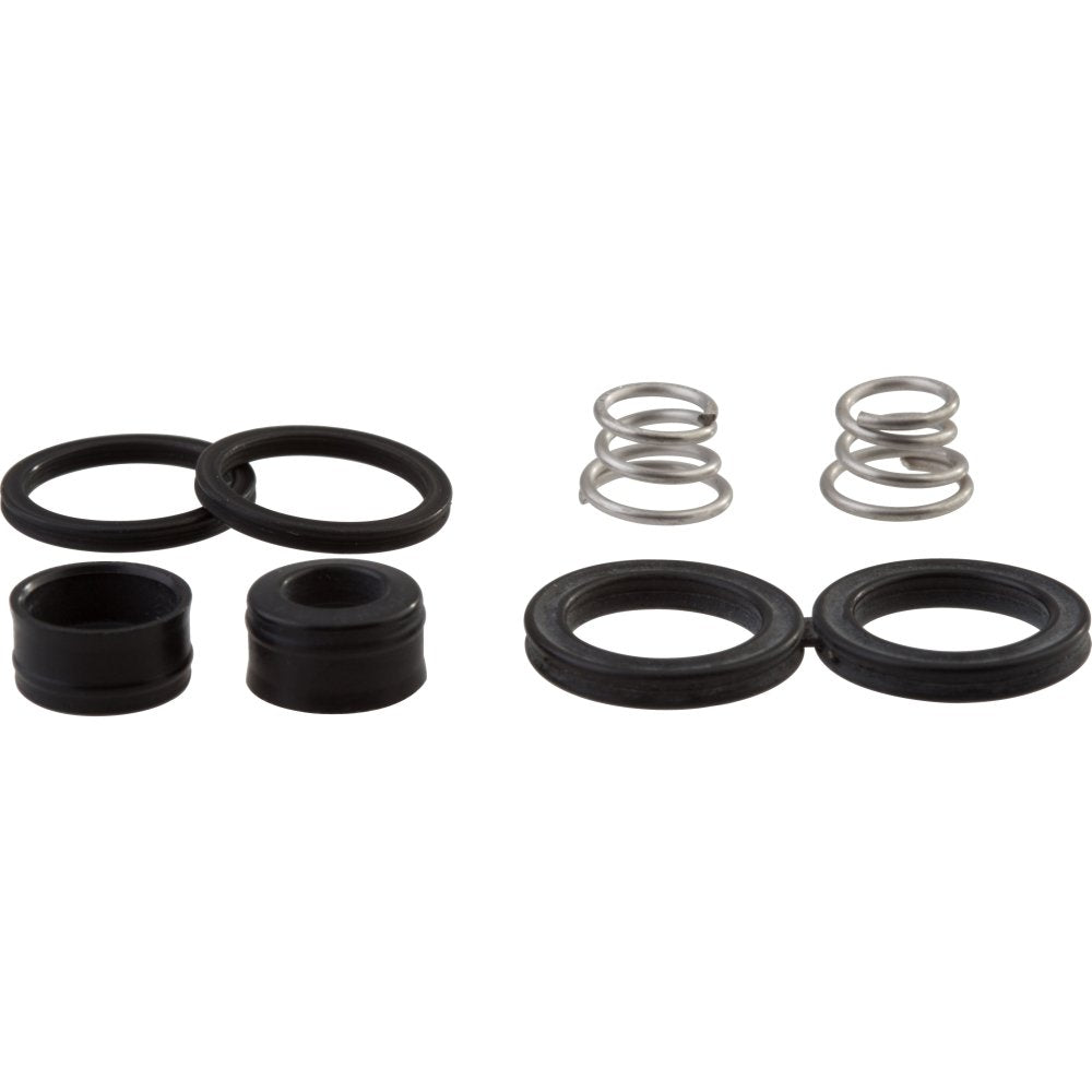 Two sets of black rubber seats and rings, metal coil springs, and quad seal rings displayed separately.