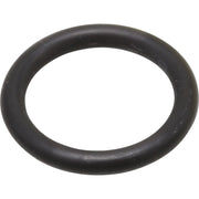 Black rubber o-ring with smooth surface and circular shape.